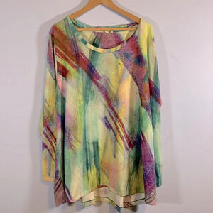 Soft surroundings size 3x long sleeve multi color jewel tone tunic scoop neck